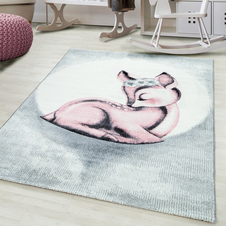 Teppich Kinder Kurzflor Reh Polypropylen Kinderzimmer_Pink_Läufer_