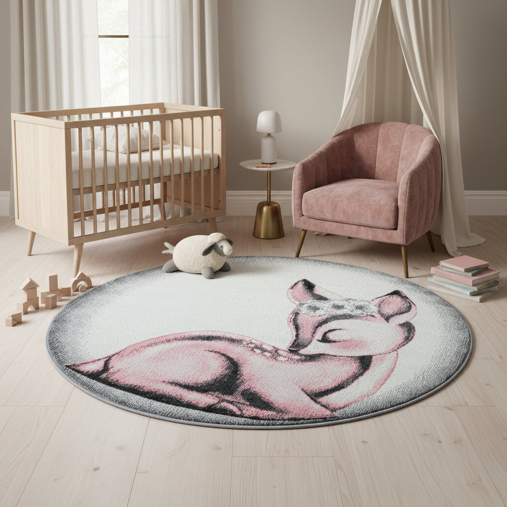 Teppich Kinder Kurzflor Reh Polypropylen Kinderzimmer_Rund_