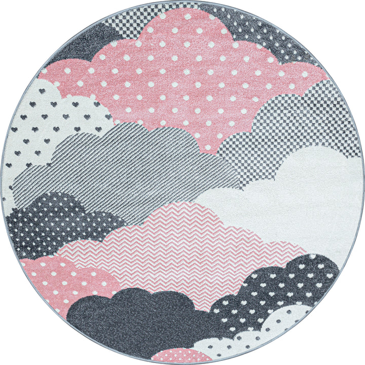 Teppich Kinder Kurzflor Wolken Polypropylen Kinderzimmer_Rund_