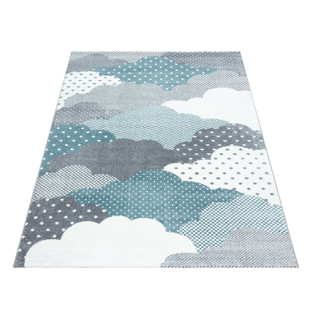 Teppich Kinder Kurzflor Wolken Polypropylen Kinderzimmer Blau Läufer 80x150_Läufer_