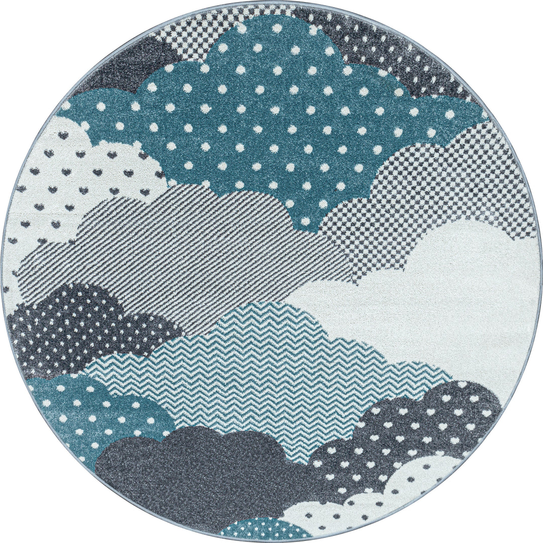 Teppich Kinder Kurzflor Wolken Polypropylen Kinderzimmer_Rund_