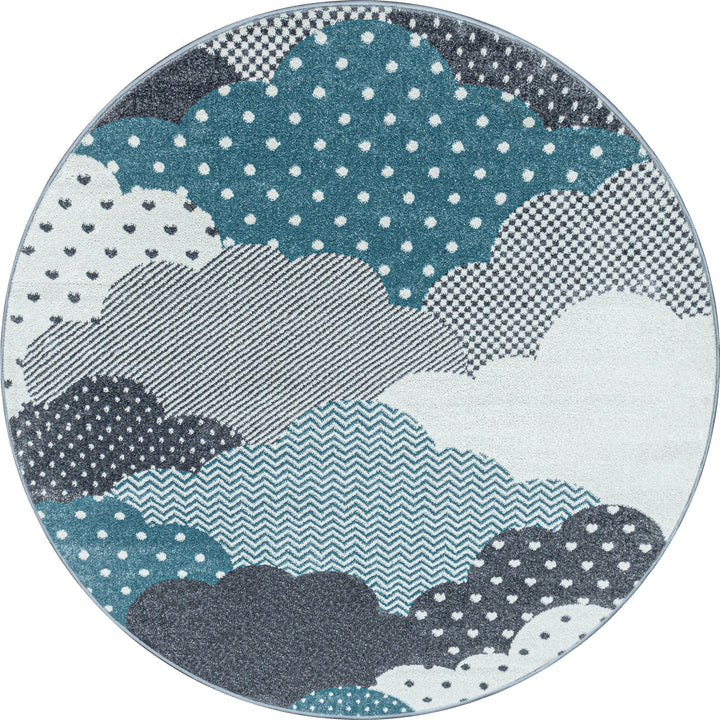 Teppich Kinder Kurzflor Wolken Polypropylen Kinderzimmer_Rund_