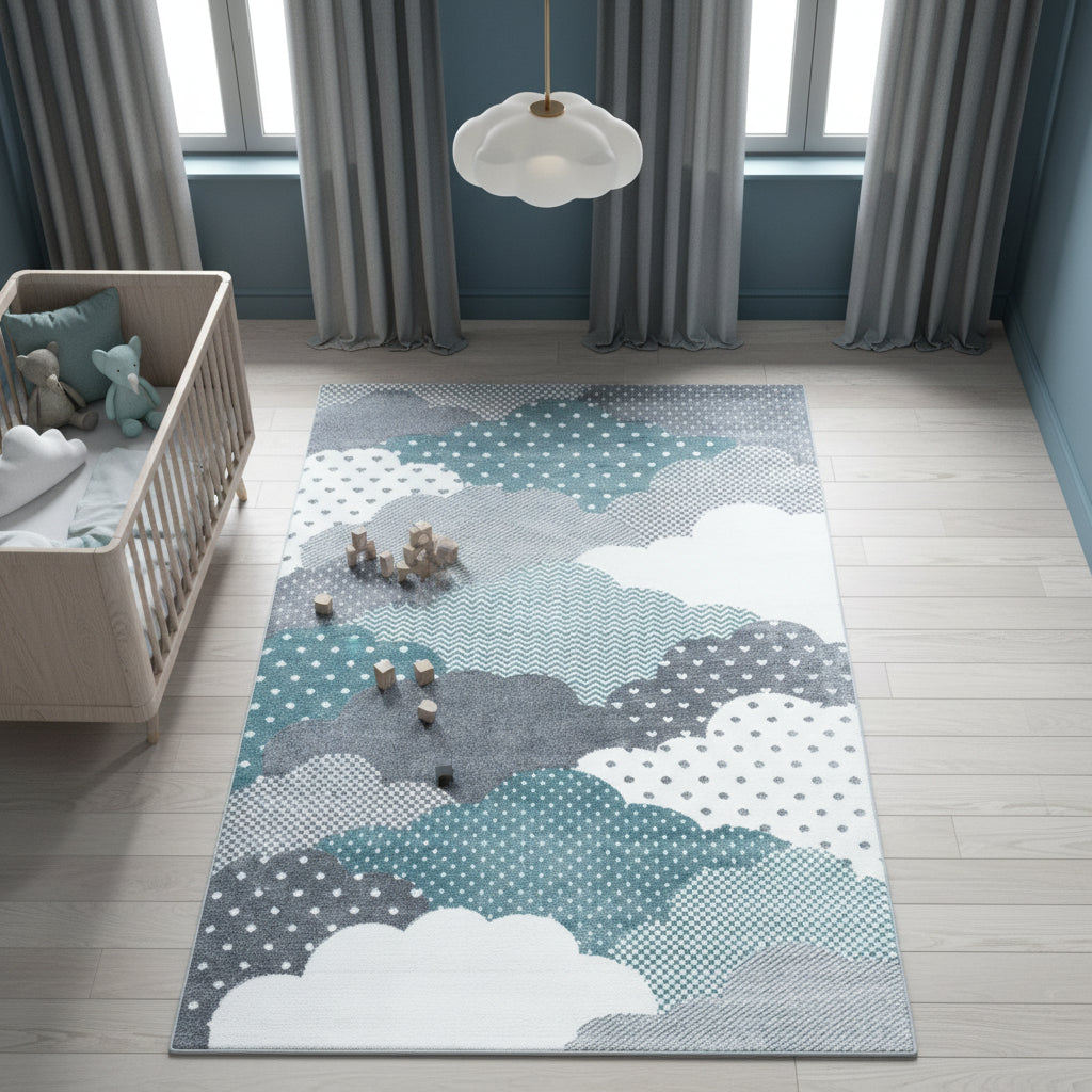Teppich Kinder Kurzflor Wolken Polypropylen Kinderzimmer_Läufer_