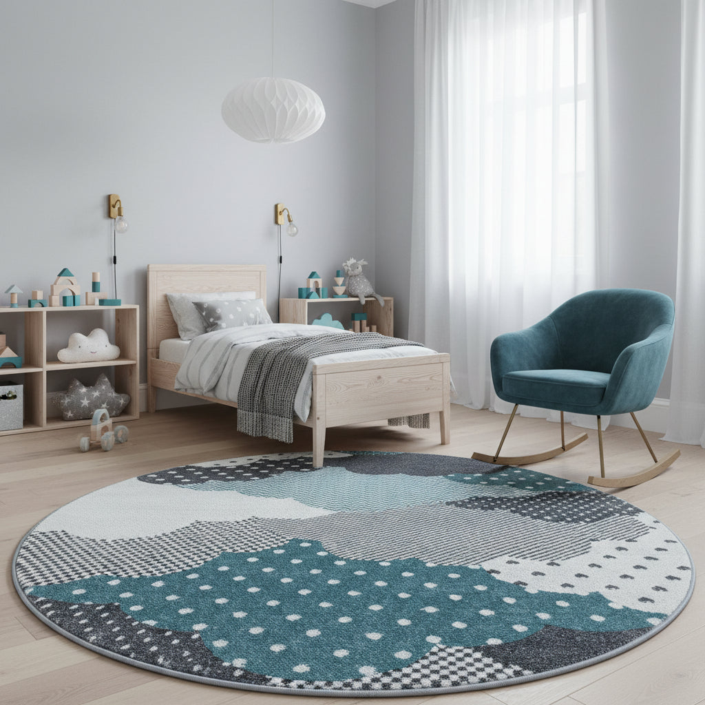 Teppich Kinder Kurzflor Wolken Polypropylen Kinderzimmer_Rund_