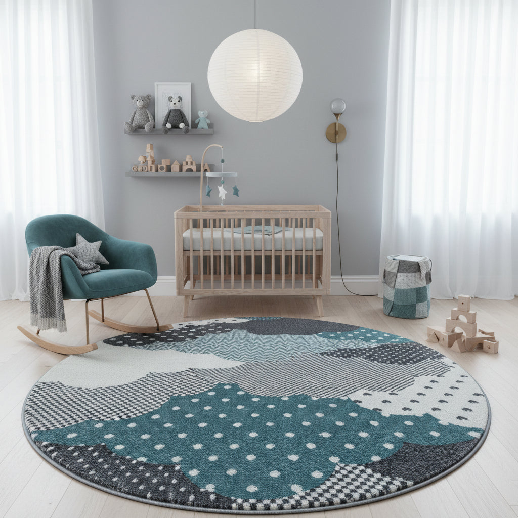 Teppich Kinder Kurzflor Wolken Polypropylen Kinderzimmer_Rund_