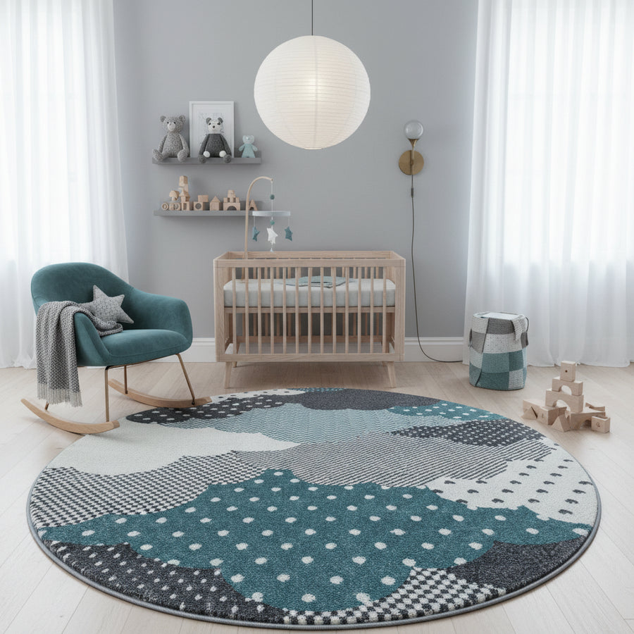 Teppich Kinder Kurzflor Wolken Polypropylen Kinderzimmer_Rund_