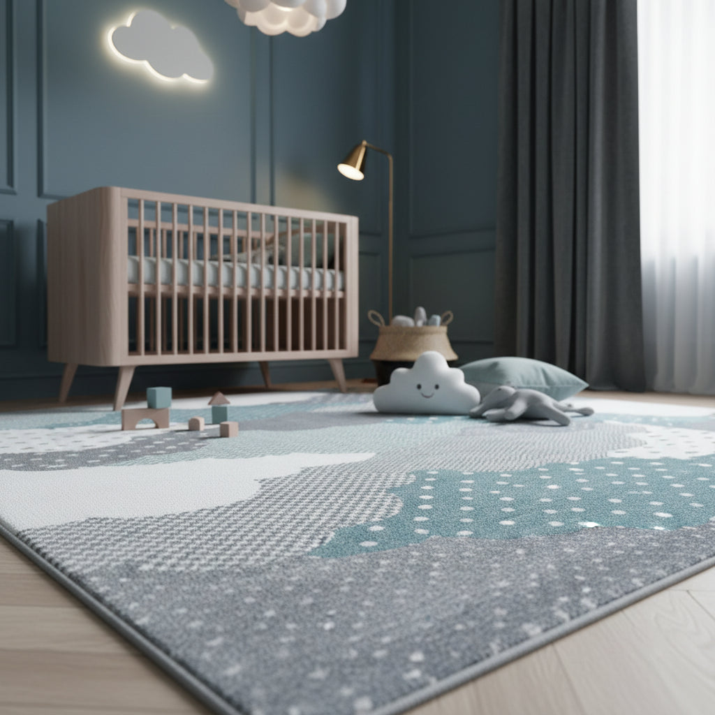 Teppich Kinder Kurzflor Wolken Polypropylen Kinderzimmer_Läufer_