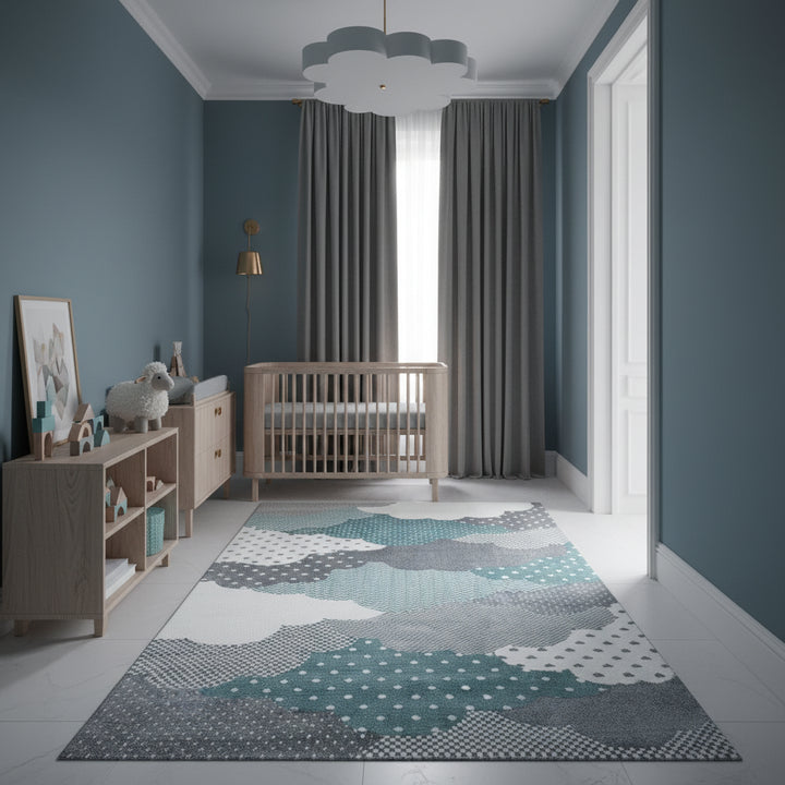 Teppich Kinder Kurzflor Wolken Polypropylen Kinderzimmer_Läufer_