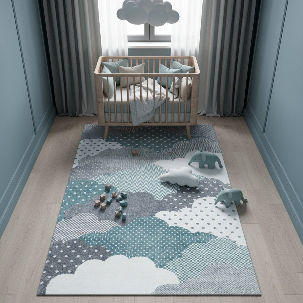Teppich Kinder Kurzflor Wolken Polypropylen Kinderzimmer_Läufer_