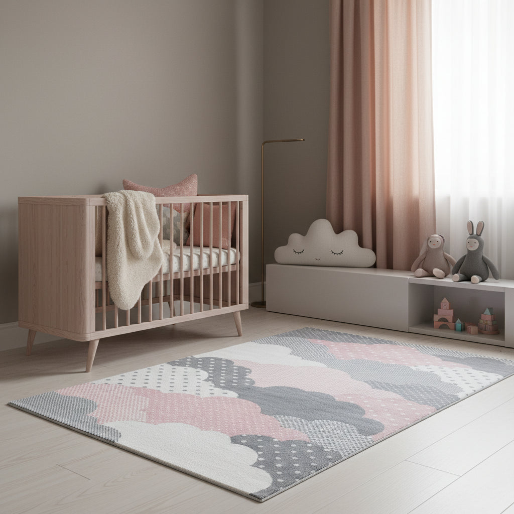 Teppich Kinder Kurzflor Wolken Polypropylen Kinderzimmer_Läufer_