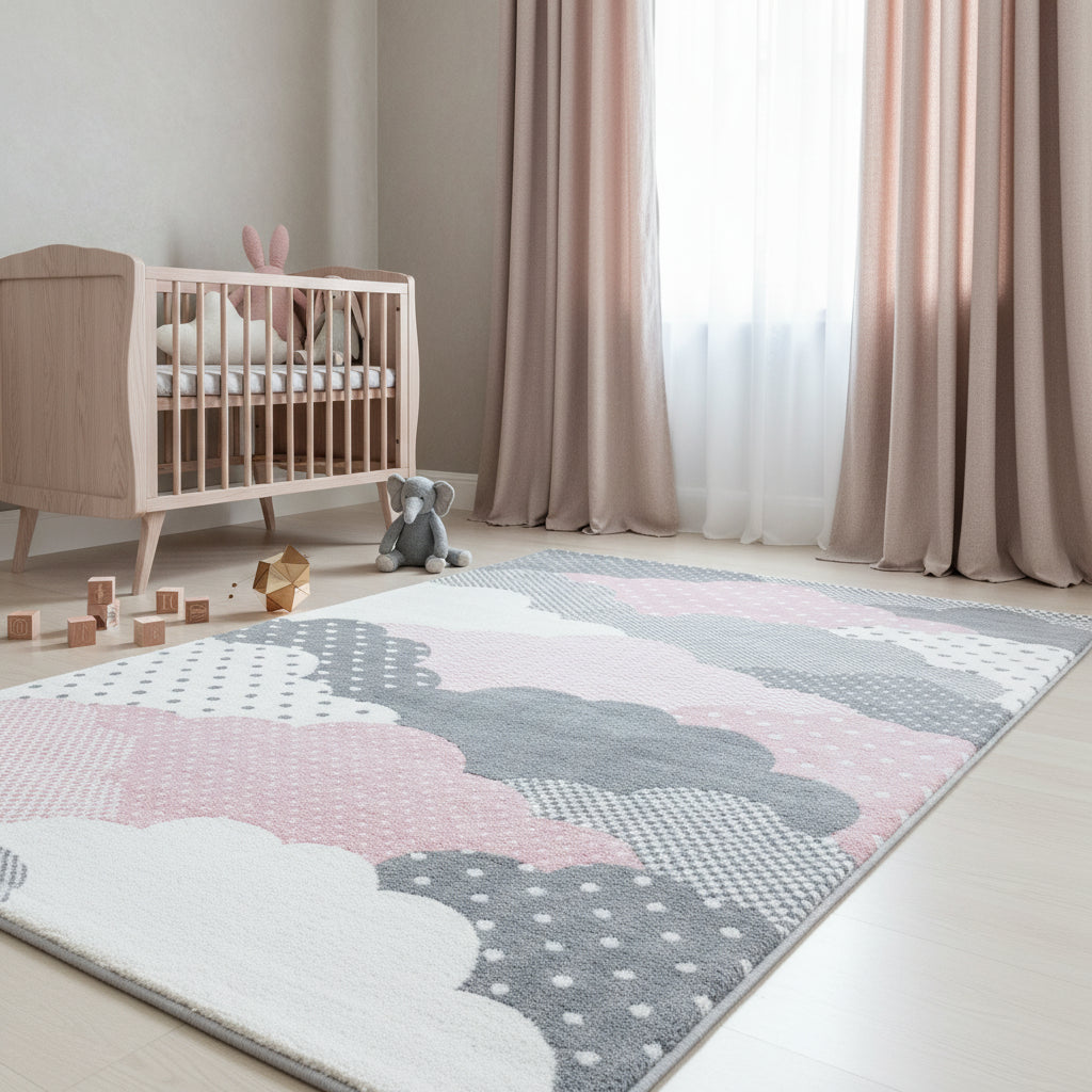 Teppich Kinder Kurzflor Wolken Polypropylen Kinderzimmer_Läufer_