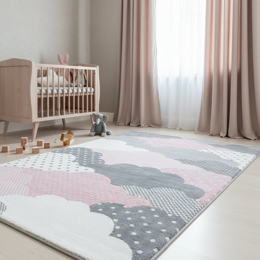 Teppich Kinder Kurzflor Wolken Polypropylen Kinderzimmer_Läufer_