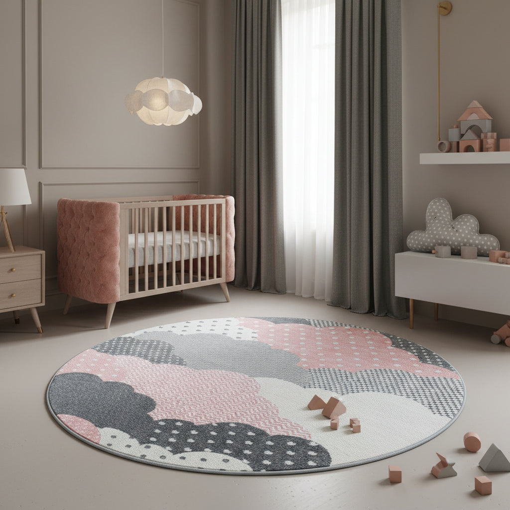 Teppich Kinder Kurzflor Wolken Polypropylen Kinderzimmer Rund