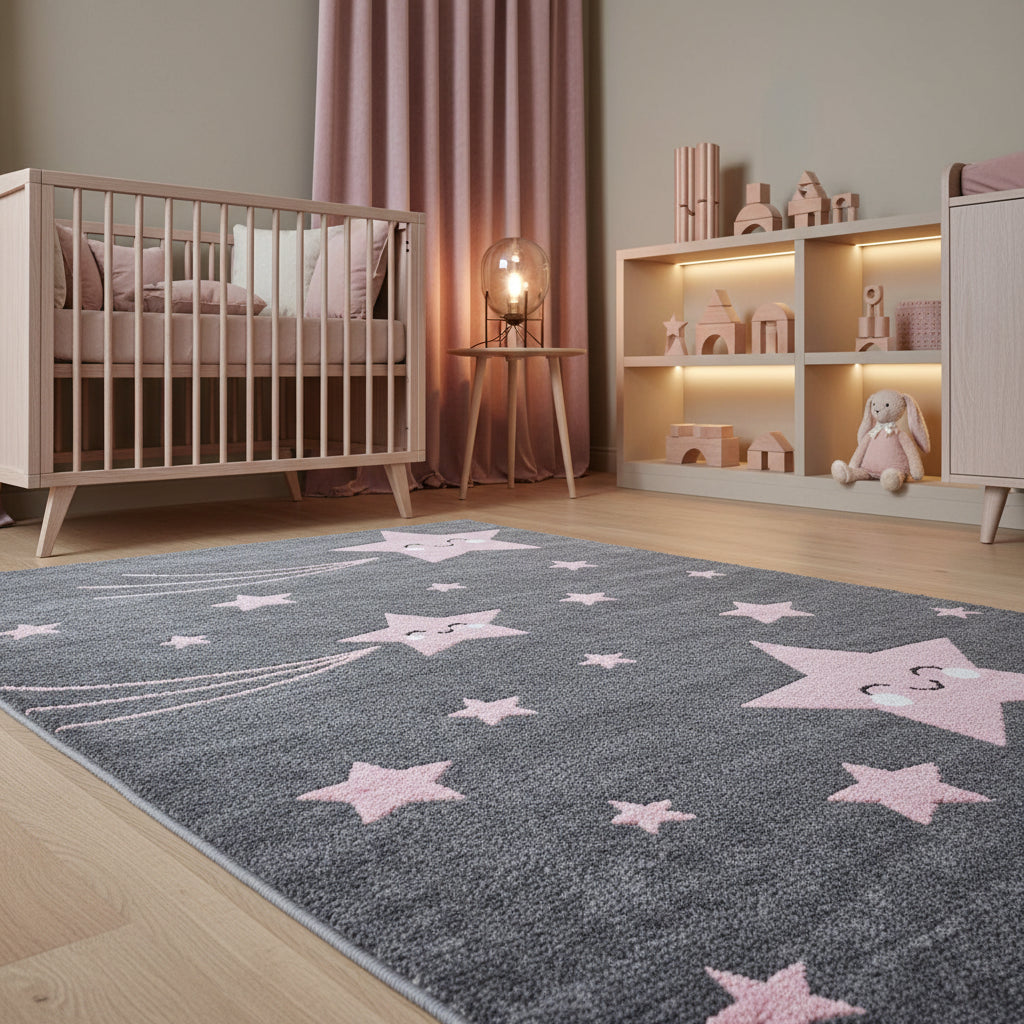 Teppich Kinder Sterne Polypropylen saugroboter Kurzflor Kinderzimmer Läufer
