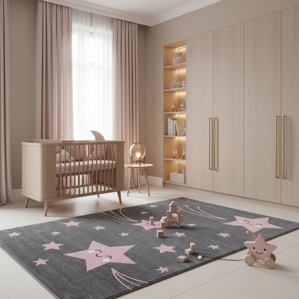 Teppich Kinder Sterne Polypropylen saugroboter Kurzflor Kinderzimmer Läufer