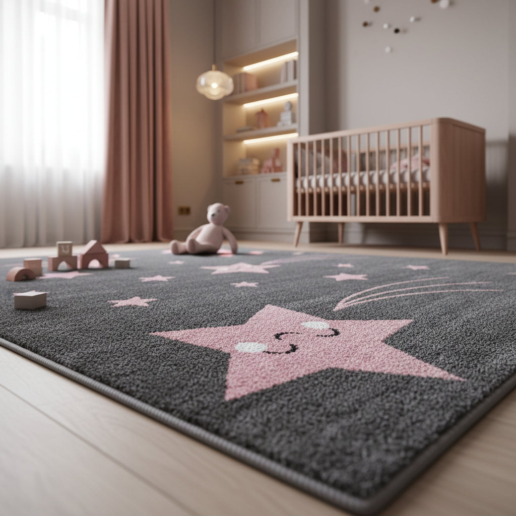 Teppich Kinder Sterne Polypropylen saugroboter Kurzflor Kinderzimmer_Läufer_