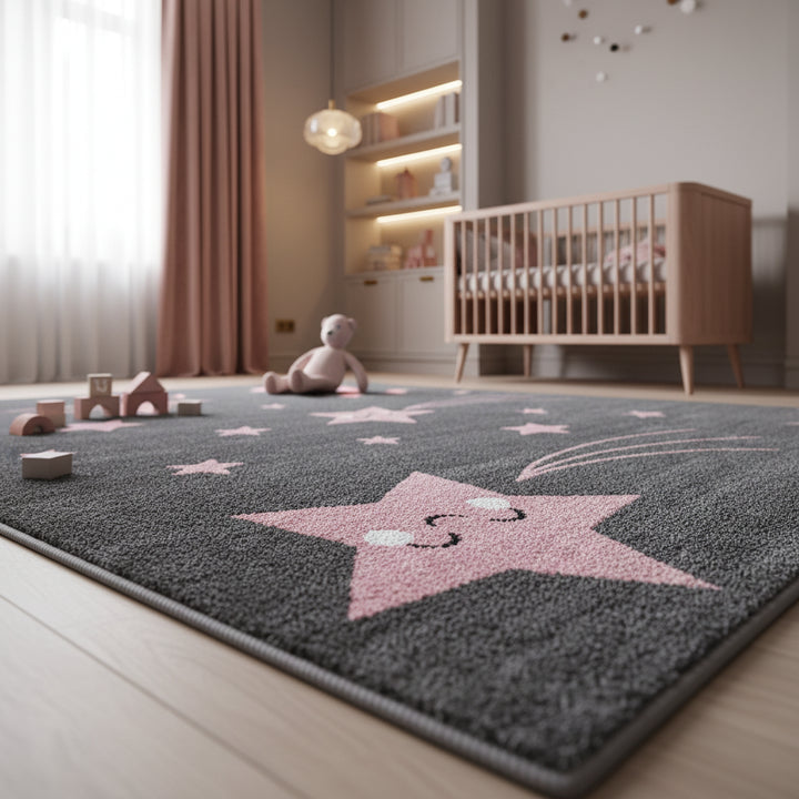 Teppich Kinder Sterne Polypropylen saugroboter Kurzflor Kinderzimmer_Läufer_