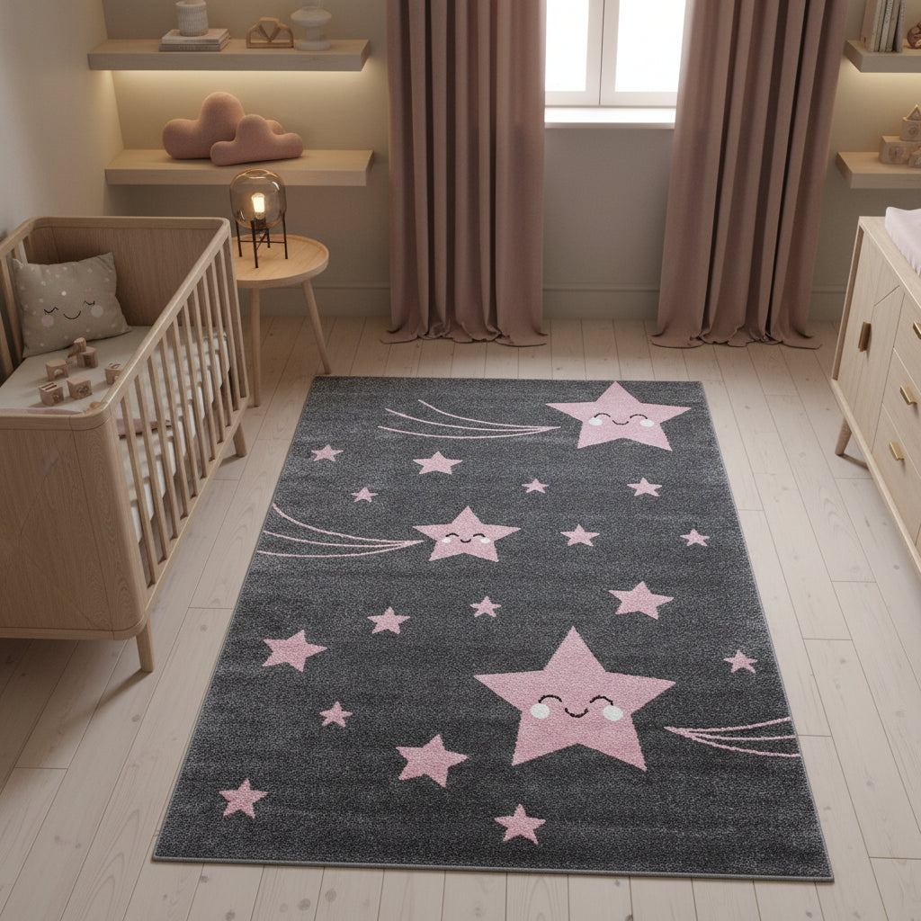 Teppich Kinder Sterne Polypropylen saugroboter Kurzflor Kinderzimmer Läufer