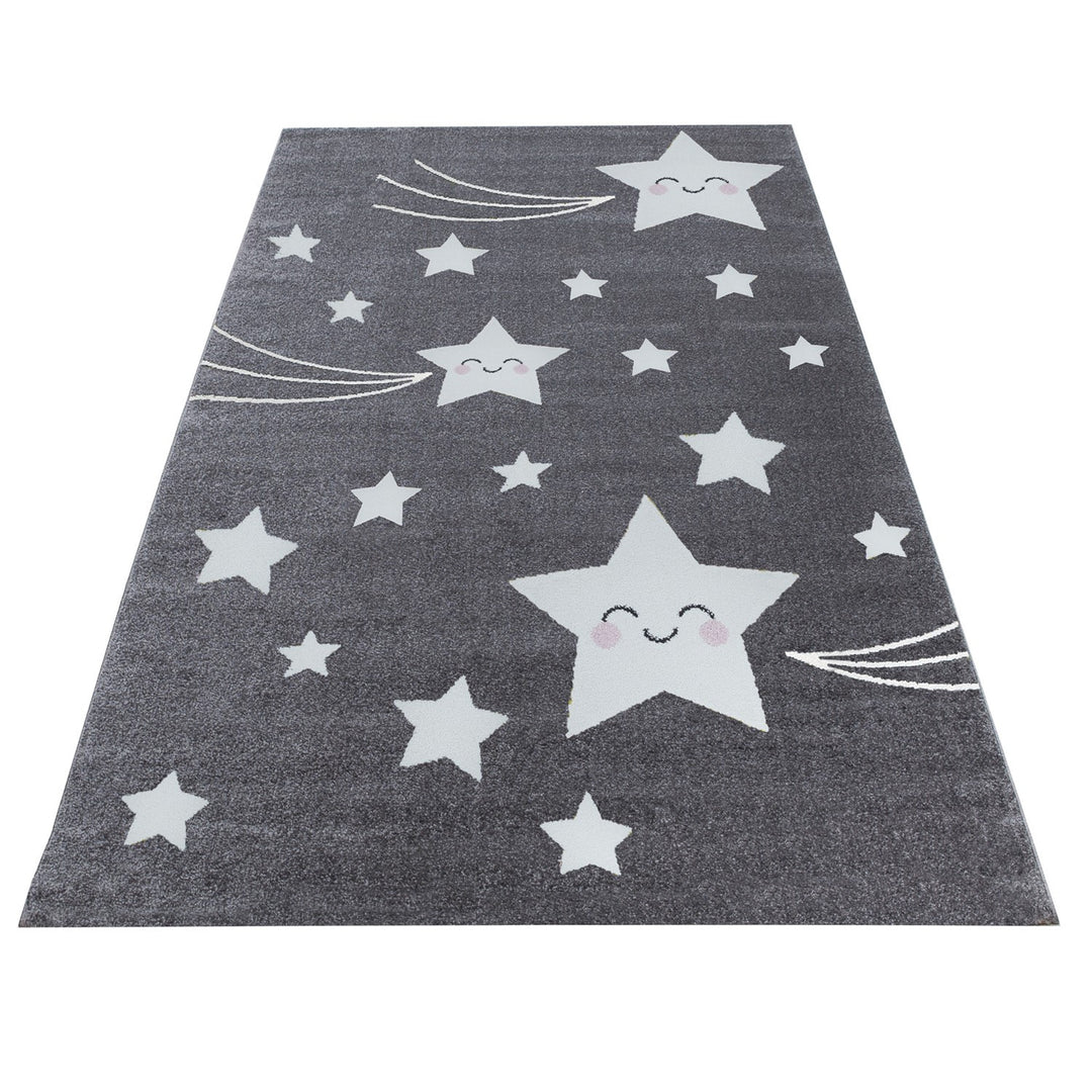 Teppich Kinder Sterne Polypropylen saugroboter Kurzflor Kinderzimmer Grau Läufer 80x150_Läufer_