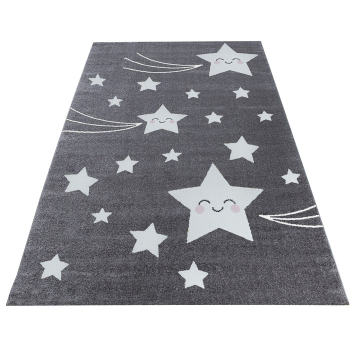 Teppich Kinder Sterne Polypropylen saugroboter Kurzflor Kinderzimmer Grau Läufer 80x150_Läufer_