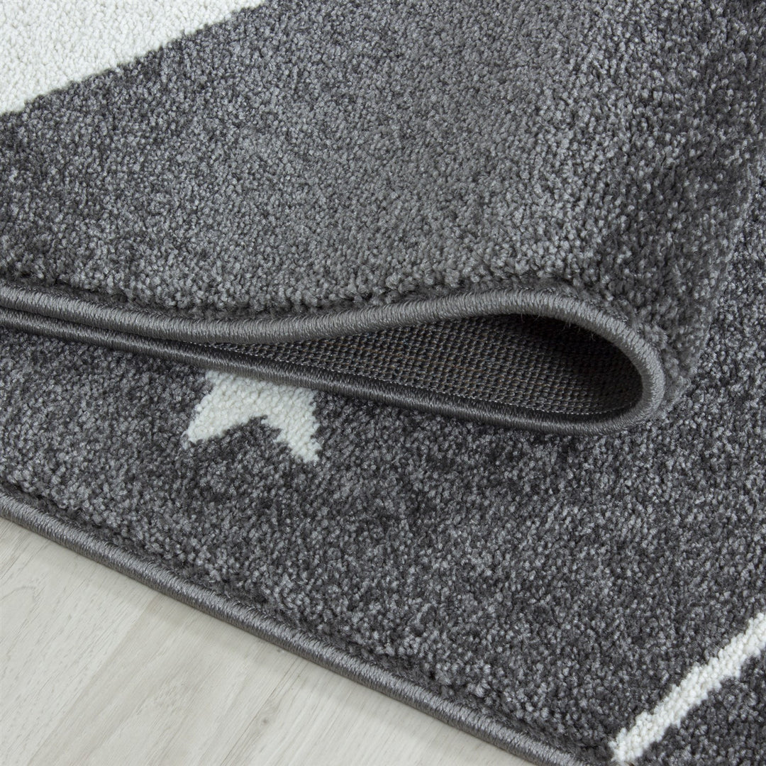 Teppich Kinder Sterne Polypropylen saugroboter Kurzflor Kinderzimmer_Grau_Läufer_