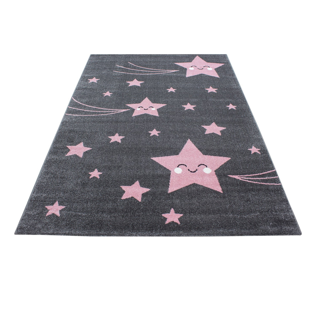 Teppich Kinder Sterne Polypropylen saugroboter Kurzflor Kinderzimmer Pink Läufer 80x150_Läufer_