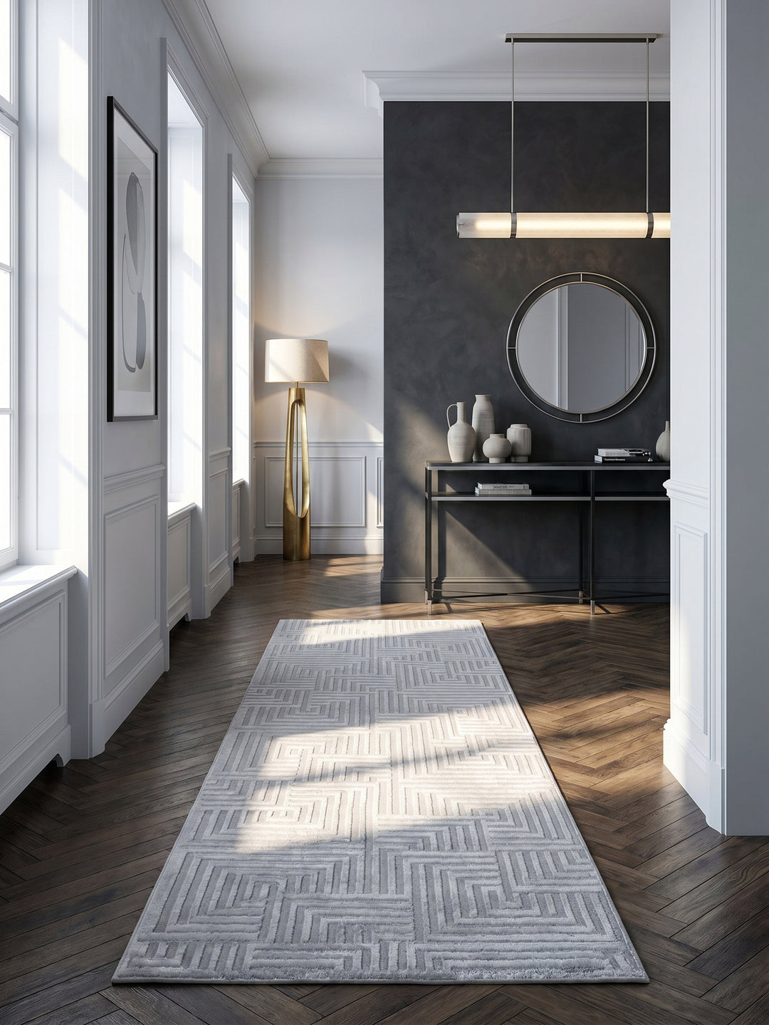 Teppich Silver Läufer im Wohnzimmer Einrichtungsidee_