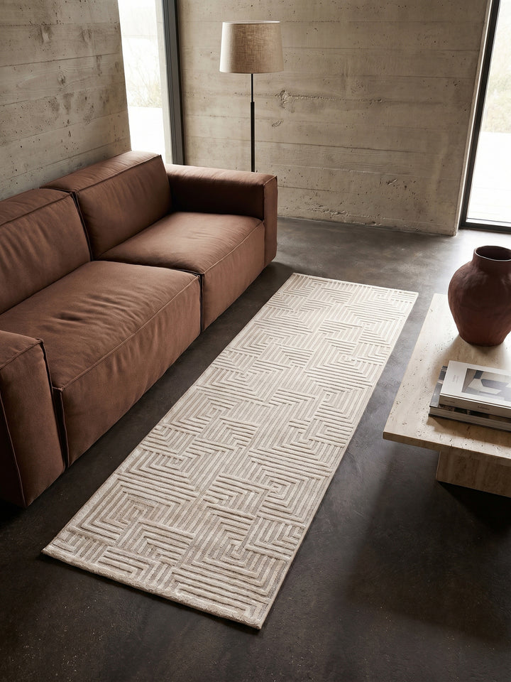 Teppich Beige Läufer Muster Draufsicht_