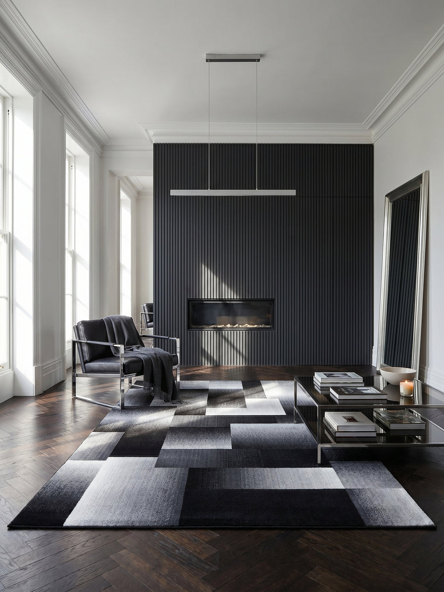Teppich Schwarz rechteckig im Wohnzimmer Einrichtungsidee_