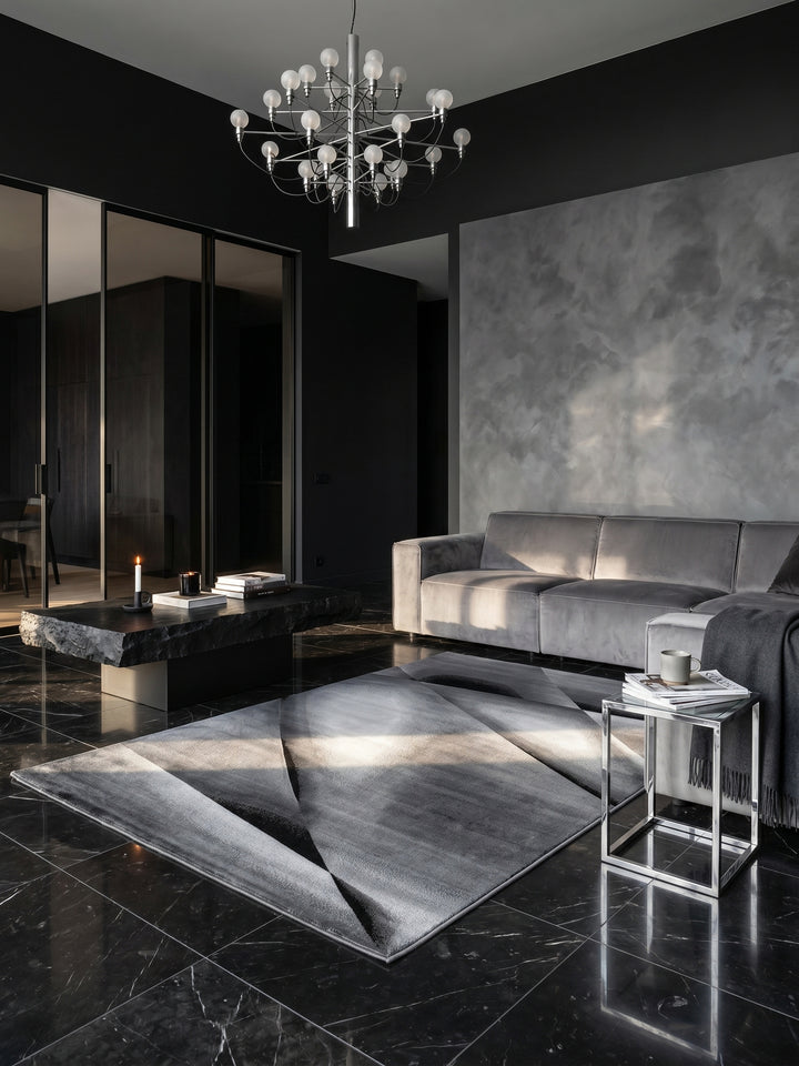 Teppich Schwarz rechteckig im Wohnzimmer Einrichtungsidee_