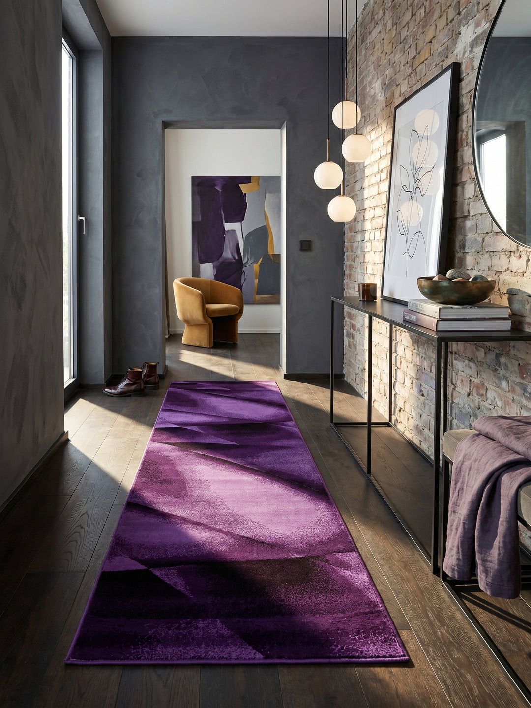 Teppich Lila Läufer im Wohnzimmer Einrichtungsidee_