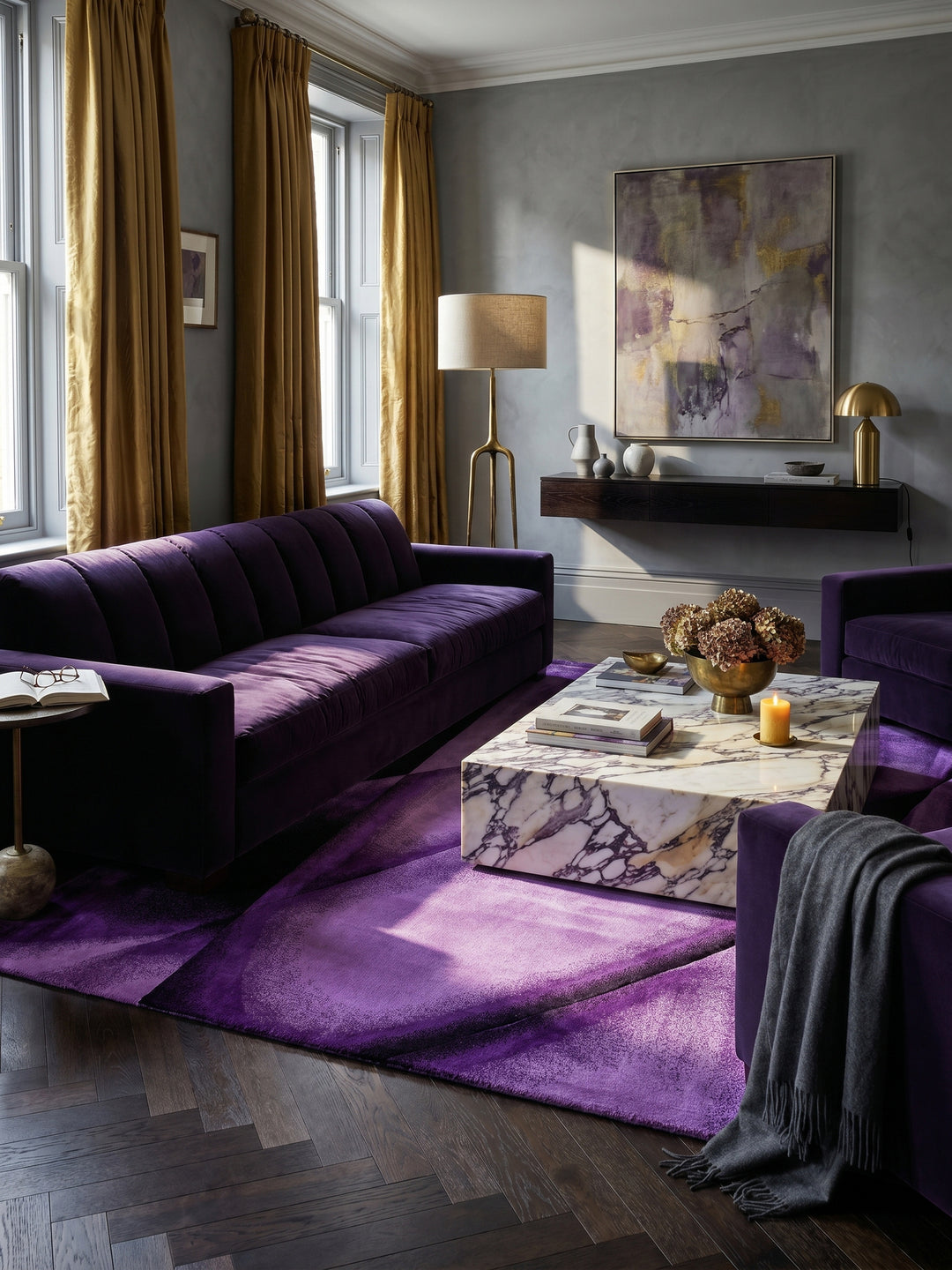 Teppich Lila rechteckig im Wohnzimmer Einrichtungsidee_