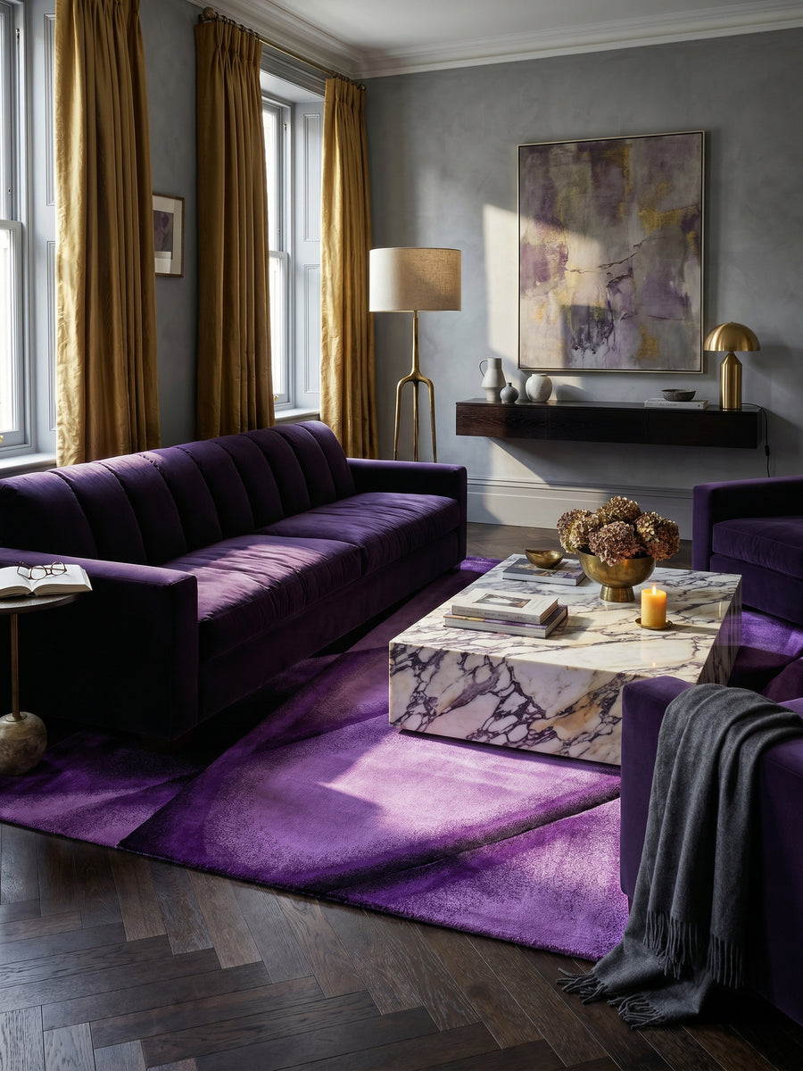 Teppich Lila rechteckig im Wohnzimmer Einrichtungsidee_
