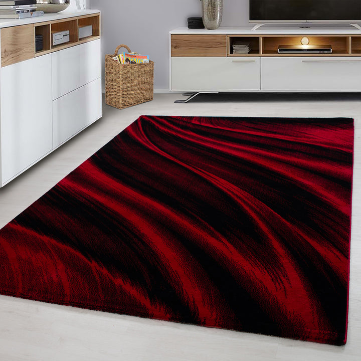 Teppich Kurzflor Abstrakt Wellen Polypropylen saugroboter Wohnzimmer_Rot_Läufer_