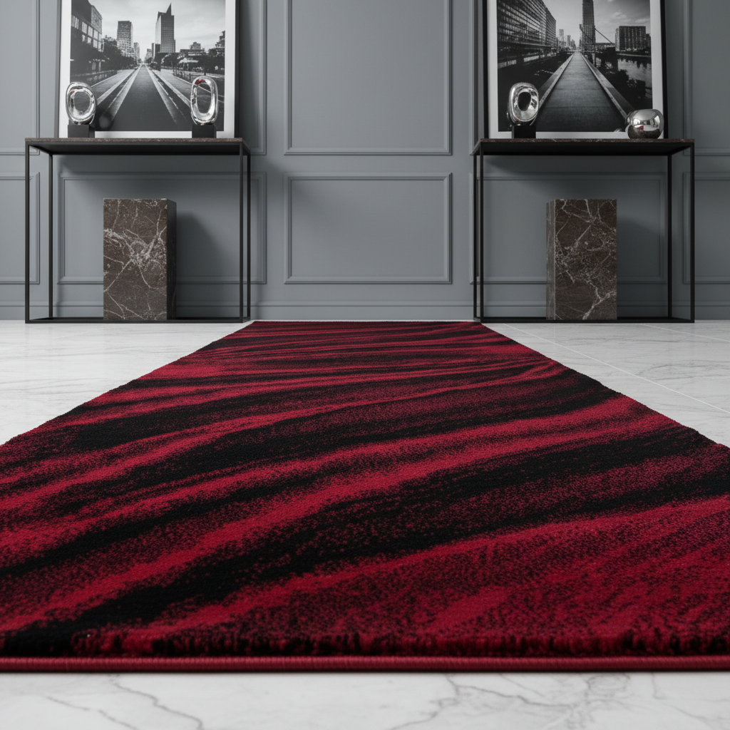 Teppich Kurzflor Abstrakt Wellen Polypropylen saugroboter Wohnzimmer_Läufer_