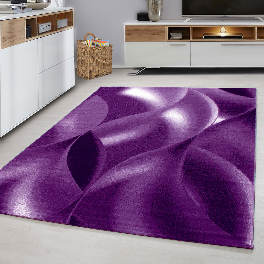 Teppich Kurzflor Abstrakte Wellen Polypropylen Wohnzimmer_Violett_Läufer_