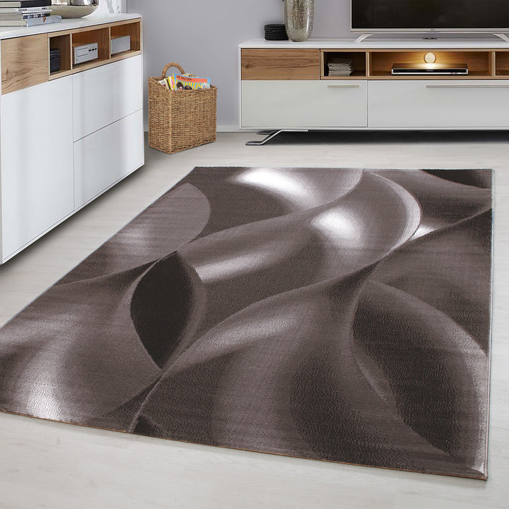 Teppich Kurzflor Abstrakte Wellen Polypropylen Wohnzimmer_Braun_Läufer_