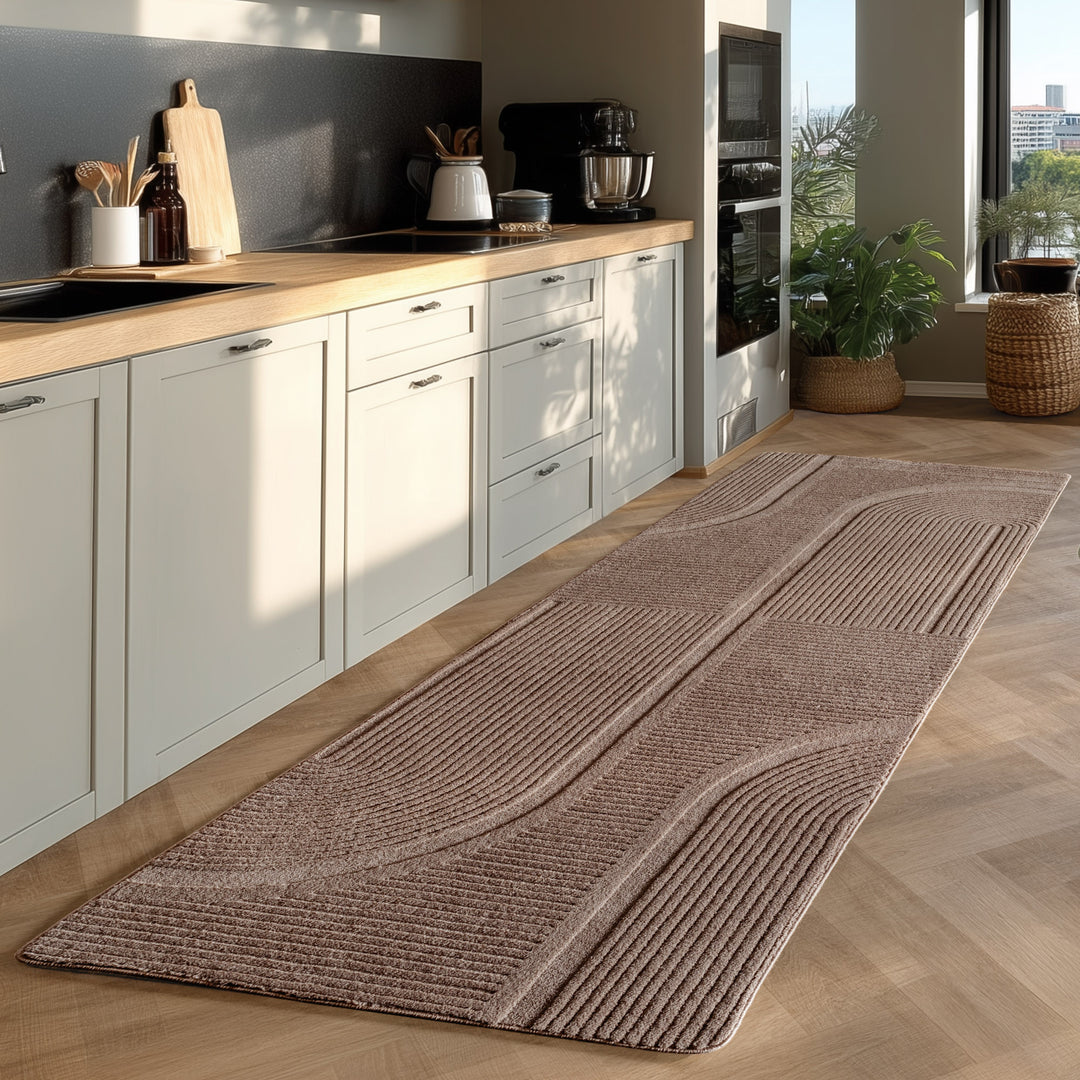 Teppich Kurzflor Boho Design Microfaser Baumwolle Schlafzimmer_Beige_Läufer_