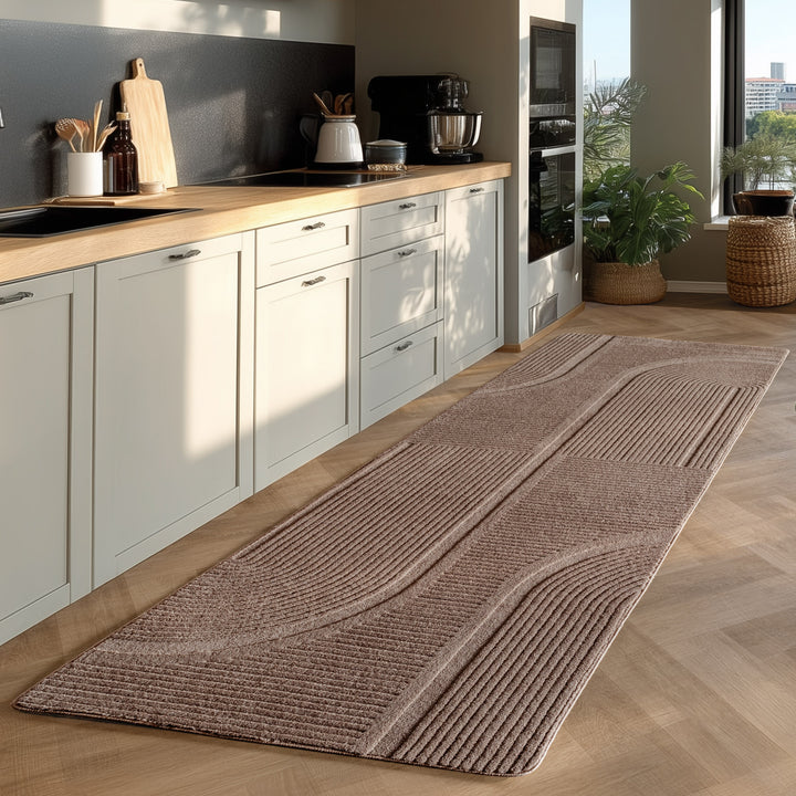 Teppich Kurzflor Boho Design Microfaser Baumwolle Schlafzimmer_Beige_Läufer_