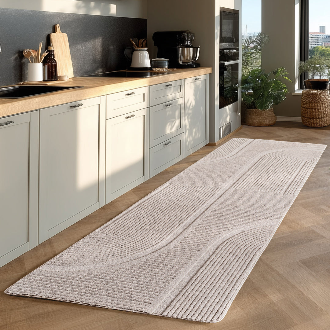 Teppich Kurzflor Boho Design Microfaser Baumwolle Schlafzimmer_Creme_Läufer_
