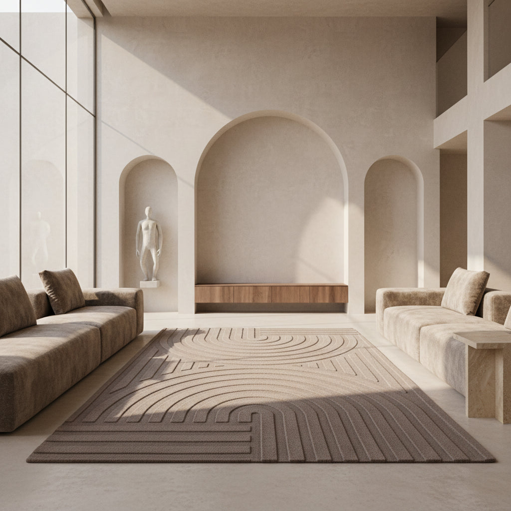 Kurzflor-Teppich Bogenmuster Symmetrisch – Waschbarer Art-Déco-Stil – Ansicht 1