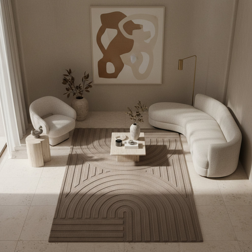 Kurzflor-Teppich Bogenmuster Symmetrisch – Waschbarer Art-Déco-Stil – Ansicht 10