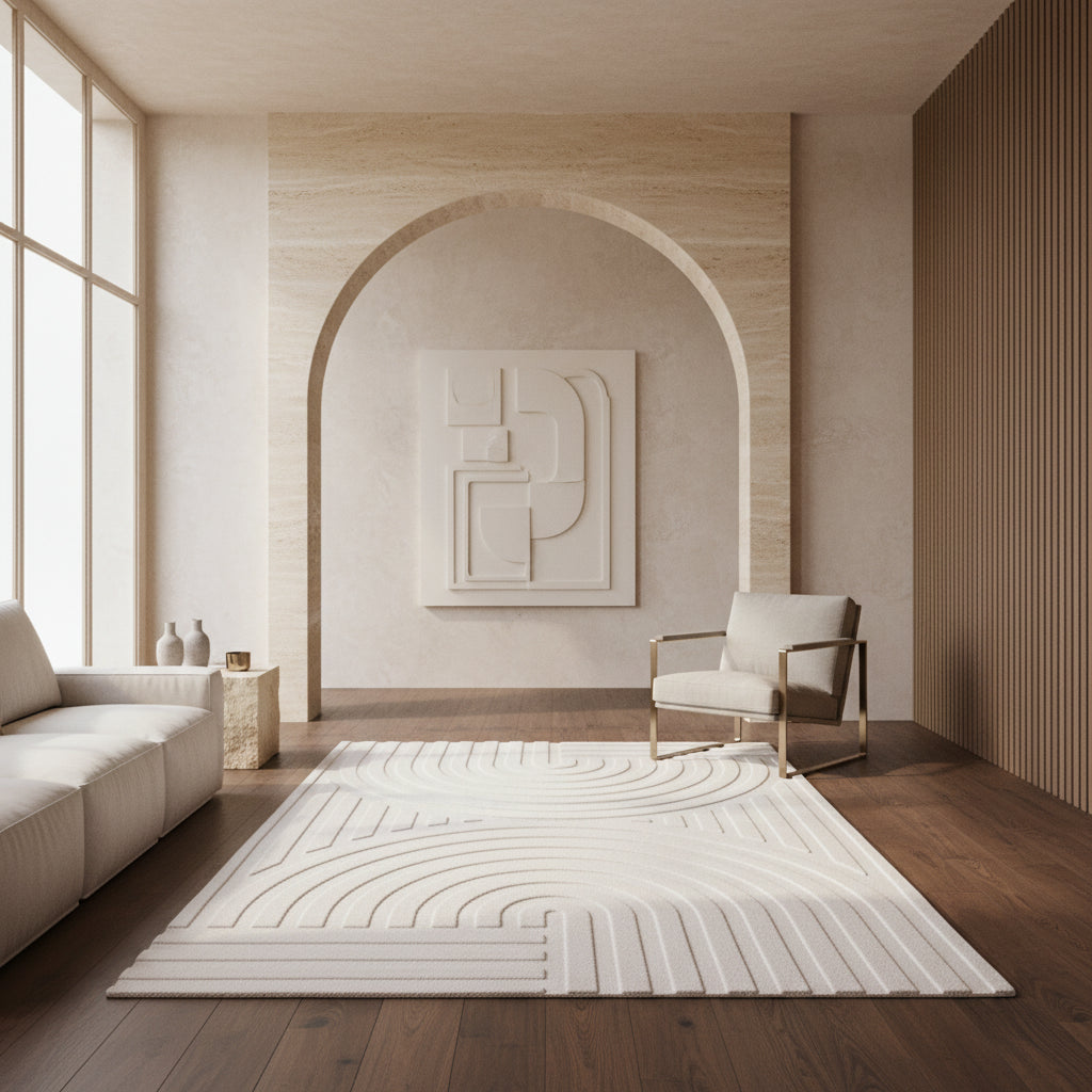 Kurzflor-Teppich Bogenmuster Symmetrisch – Waschbarer Art-Déco-Stil – Ansicht 3