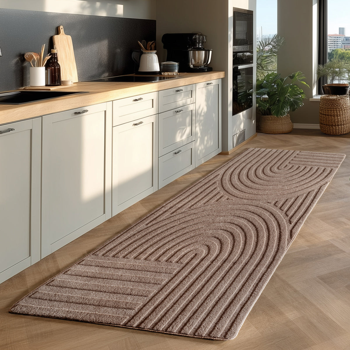 Teppich Kurzflor Boho Muster Microfaser Baumwolle Wohnzimmer_Beige_Läufer_