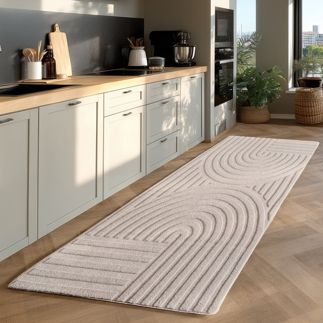 Teppich Kurzflor Boho Muster Microfaser Baumwolle Wohnzimmer_Creme_Läufer_