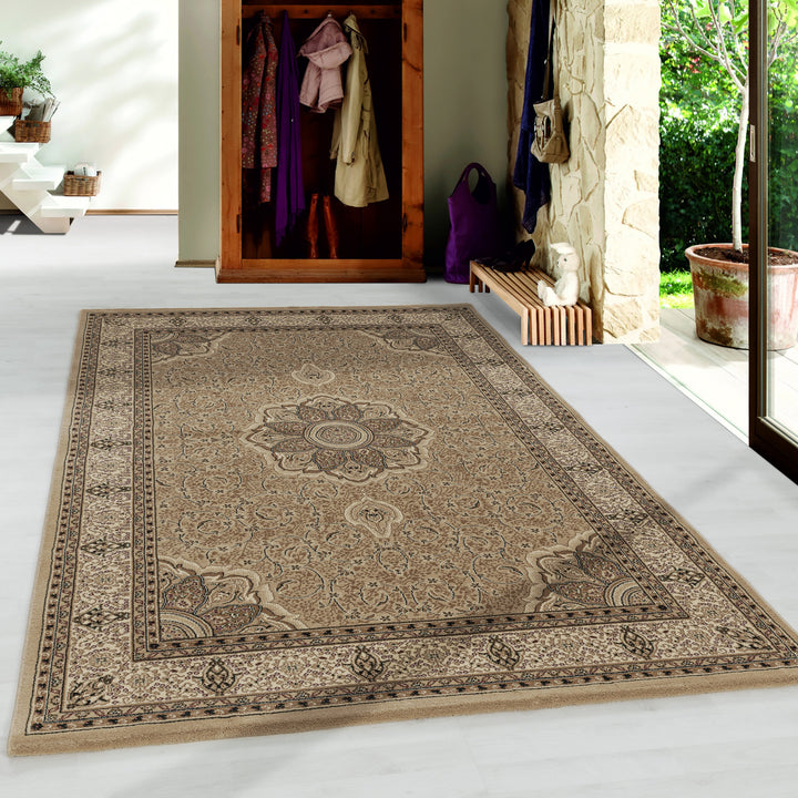 Teppich Kurzflor Boho Vintage Look Polypropylen Gewebt_Beige_Läufer_