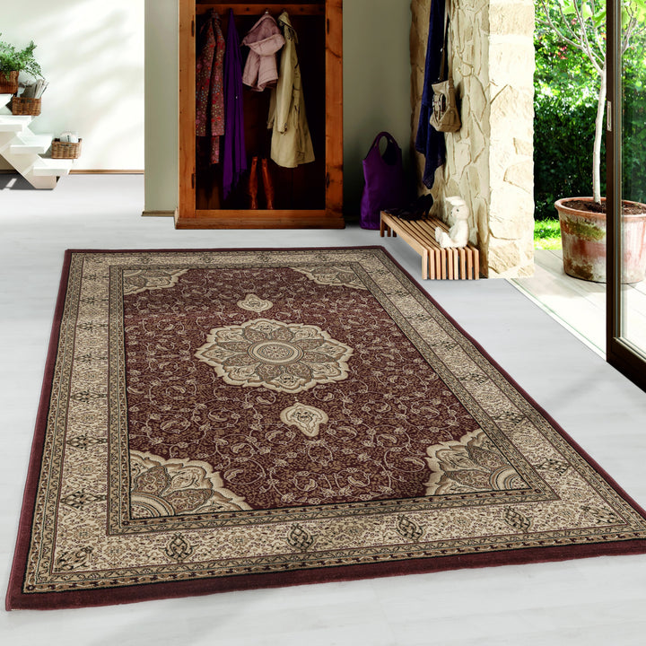 Teppich Kurzflor Boho Vintage Look Polypropylen Gewebt_Rot_Läufer_