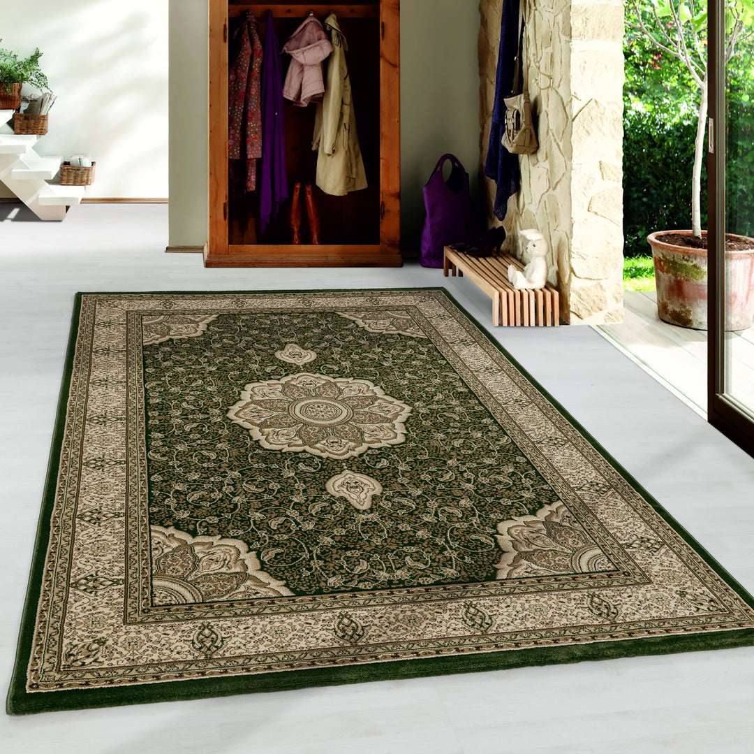 Teppich Kurzflor Boho Vintage Look Polypropylen Gewebt_Grün_Läufer_