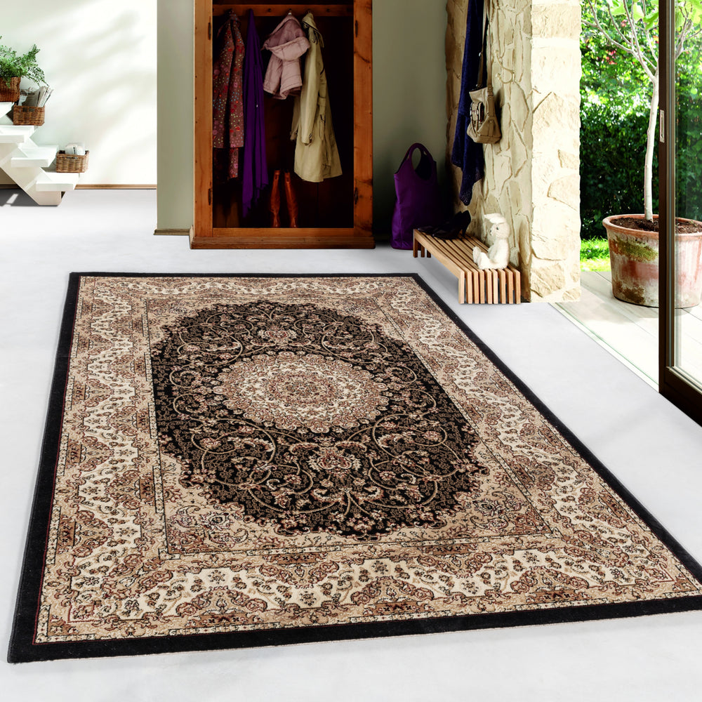 Teppich Kurzflor Ethno Design Polypropylen Gewebt_Schwarz_Läufer_
