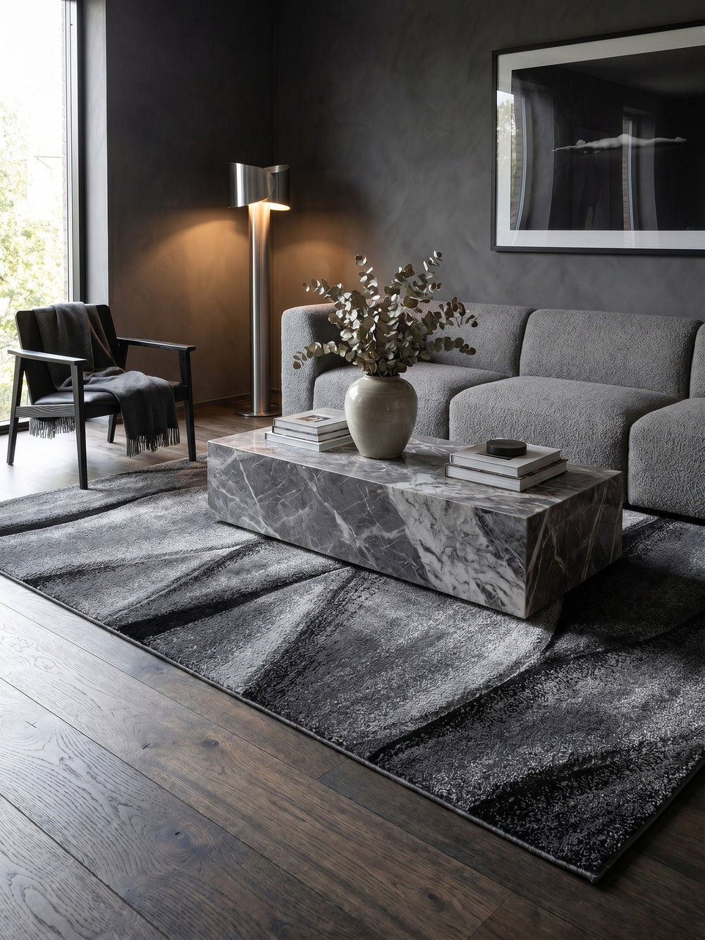 Teppich Schwarz rechteckig im Wohnzimmer Einrichtungsidee_